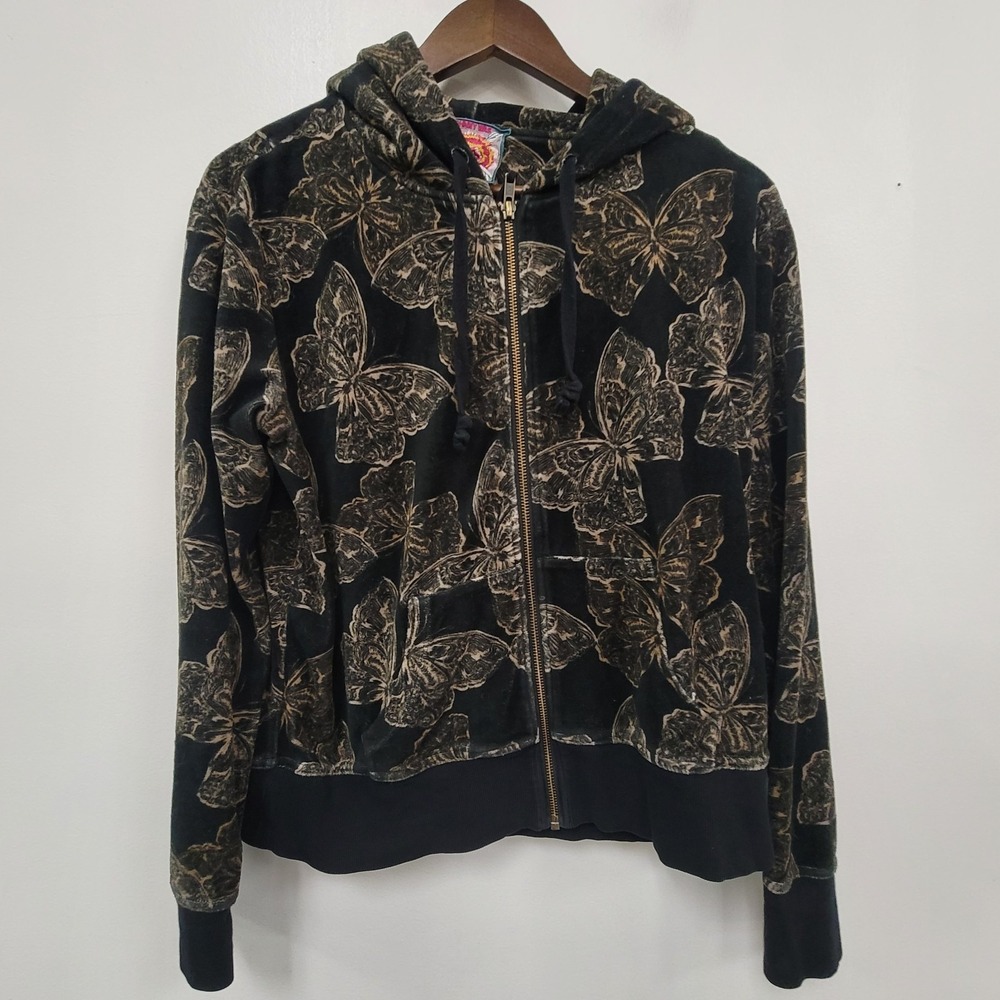 Johnny Was Black Velvet Butterfly Zip Hoodie & Joggers Set - Picture 2 of 16